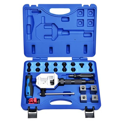 LainKeen 24pcs Hydraulic Brake Line Flaring Tool Kit for 45 and 37 Degree Single, Double and Bubble Flares, Tubing Flaring Tool Set with 15 Dies for 3/16", 1/4", 5/16", 3/8’’ Tubes