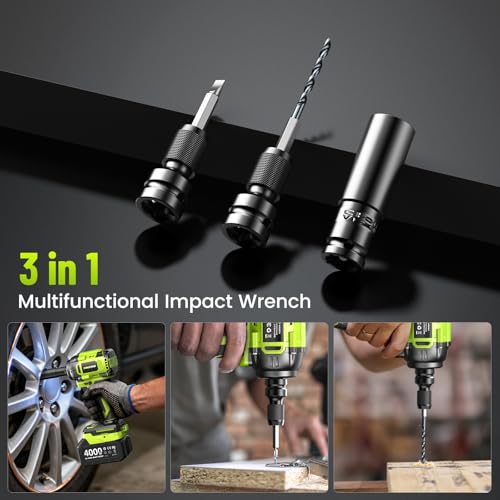 Robustrue Cordless Impact Wrench, 590Ft-lbs (800N.m) Brushless 1/2 inch, 2800RPM High Torque Impact Gun, 2x 4.0Ah Battery, Charger, 4 Sockets, Electric Impact Wrench for Car Home - size: 800N.m