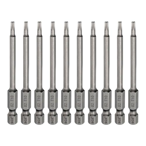 HARFINGTON 10pcs T10 Torx Head Screwdriver Bit 1/4" Hex Shank 3" (75mm) Long Magnetic No Hole Tip Tamper Proof 6 Point Star Screw Driver Drill Bits S2 Steel Industrial Power Screwdrivers - size: T10 x 3"