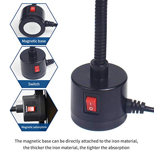 Led Magnetic Work Light 21 LEDs 300mm FlexibleGooseneck lamp 500 Lumens 120 Volt for SewingMachine Lathe Milling Drill Press Industrial Lighting - color: Round Magnetic Base, 5W, 12"