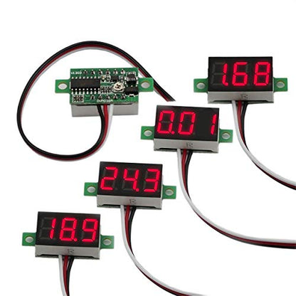 Pack of 5 DC 0-30V Digital Volt Meter, 3-Wire Voltage Gauge, Red LED | Measures Below 3V | Calibratable | Reverse Polarity Protection