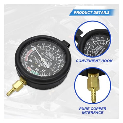 Fuel Pump and Vacuum Tester Gauge, Car Carburetor Leak Diagnostics Tester Kit, Universal Pressure Testing Meters for Automotive Engine Fuel System
