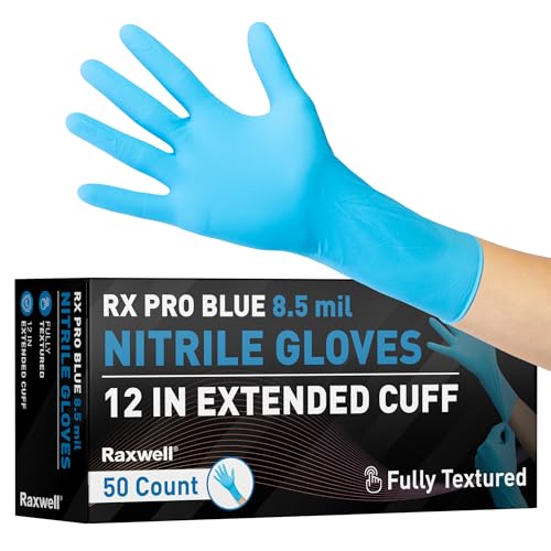 Raxwell Disposable Nitrile Gloves - Heavy Duty Cleaning Gloves - Elbow-Length Dishwashing & Kitchen Use - Chemical Resistant - size: X-Large, style: 50 Count