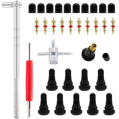 ZHSMS Valve Stem Puller Installer Tool, 10Pcs TR412 Tire Snap in Short Rubber Valve Stem, 4 Way Valve Core Remover, Double Head Tire Valve Core Remover Installer Tool(33 Pcs) - size: 32 PCS