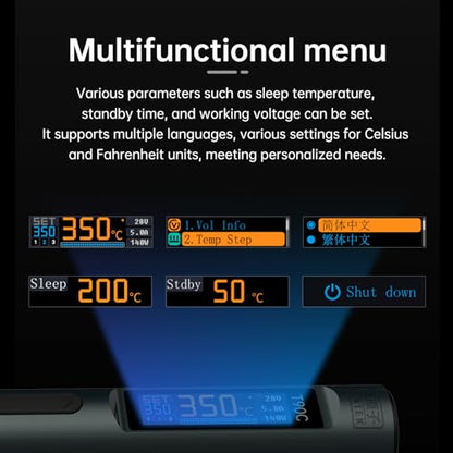 T90 Smart Soldering Iron 140W PD3.0 QC Fast Heating Digital Soldering Pen with LCD Display, Portable USB‑C Soldering Tool for Electronics Repair, DIY, PCB Soldering (T90B soldering iron Set))