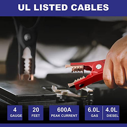 EXTRESPO Heavy Duty Jumper Cables - 4 Gauge 20 Feet 600Amp Automotive Booster Cables for Car Battery, for Car, SUV and Trucks, Jumper Cables Kit with Carry Bag, Gloves, Brushes (4 Gauge 20 FT)… - size: 4 GAUGE 20 FT