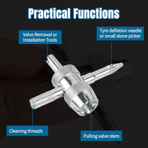 Hovom 6PCS Tire Valve Stem Tool Kit, Car A/C Tire Valve Core Removal Installation Tools, 4-Way Valves Tool, Single and Dual Head Valves Core Remover, Universal Tires Stem Repair Kit (6PCS)