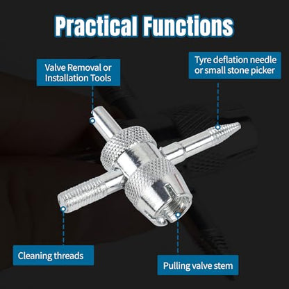 Hovom 6PCS Tire Valve Stem Tool Kit, Car A/C Tire Valve Core Removal Installation Tools, 4-Way Valves Tool, Single and Dual Head Valves Core Remover, Universal Tires Stem Repair Kit (6PCS)