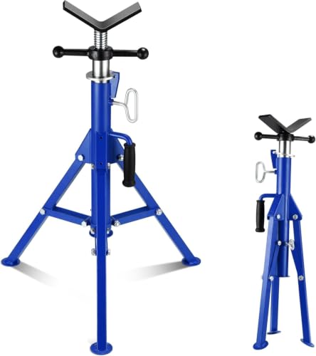 2PCS V Head Pipe Jack Stand, Folding Portable Pipe Stands for 1/8 to 12 Inch Pipes Supporting, 2500LB Load, 28''-52'h Adjustable - color: blue