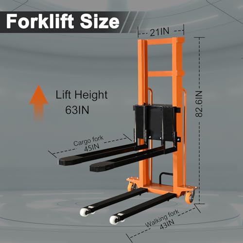 Electric Pallet Stacker Electric Forklift Capable of Boarding Trucks Pallet Lift 1300lbs Capacity 63" Lifting Height Material Lift with Fixed Legs - color: 63" Lifting
