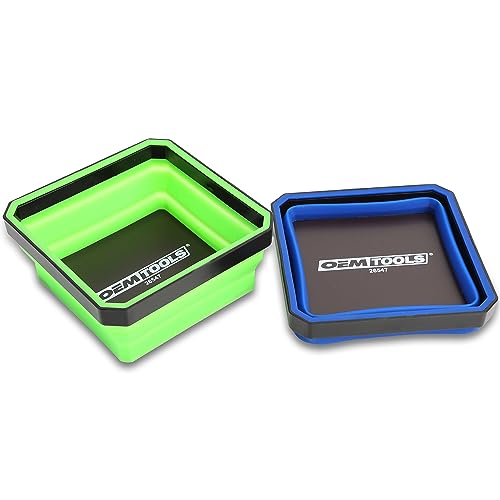 OEMTOOLS Magnetic Foldable Tray, Collapsible Tool Organizer Tray Set | Holds up to 2 Lb., Made of High Tensile Silica, Multiple Tray Colors Help with Sorting Parts, Compact Storage - style: 2-Pack