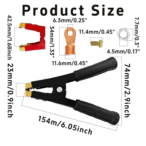 2PCS 600A Insulated Alligator Clips Heavy Duty, Metal Spring Loaded Battery Clamps Black Red Boot, Electrical Test Crocodile Clips for Car Truck Boat Automotive Vehicle - size: 600A