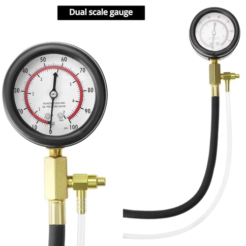 QWORK Universal Fuel Pressure Test Kit, Dual Scale Gauge (0-7 bar/0-100 psi) with Multiple Adapter Sizes, Brass Connectors