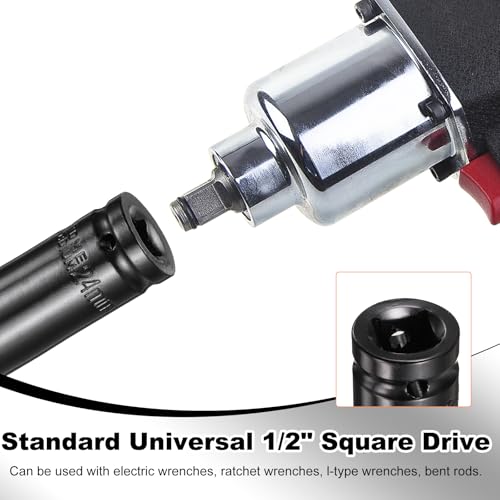 HARFINGTON 3pcs 6-Point Deep Impact Socket 1/2" Drive 24mm Metric Socket 5.7" (145mm) Extra Long Heat-Treated 45# Steel for Home Auto Spindle Axle Hex Nuts Bolts Repair, Black - size: 24mm + 5.7" Long
