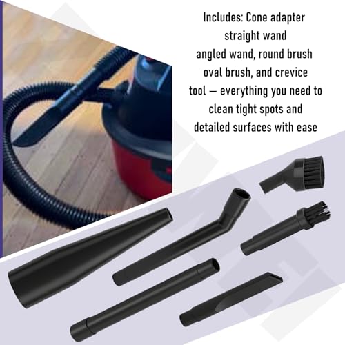 1-1/4" Micro Cleaning Wet Dry Vac Nozzle Kit, 6-Piece Attachments for Compact Wet Dry Shop Vacuum, Industrial-Grade Shop Vacuum Accessories for Intricate and Detail Cleaning CMXZVBE38668