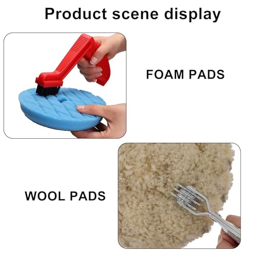 Polishing Pad Cleaner Tool Set, Red | Polishing Spur Tool and Foam Pad Brush, Conditioning Brush Wool Buffing Pad for Car Auto Detailing/Detailing Enthusiasts - size: Red-2p