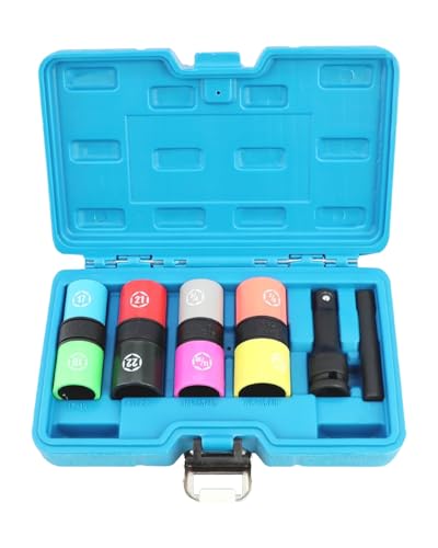 DPTOOL Lug Nut Socket Set 1/2" Drive Wheel Impact Flip Socket Set | with Metric 17 19 21 22 MM & SAE 3/4 13/16 7/8 15/16 in Sockets Non-Marring Thin Wall Lug Nut Removal Tool - size: SAE Metric 6PC