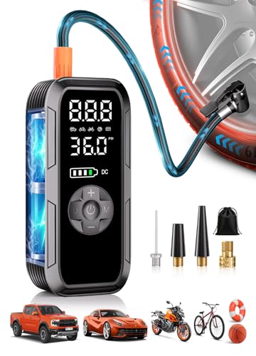 Y51 Tire Inflator Portable Air Compressor, 150 PSI Cordless Electric Air Pump for Car Tires, Auto Shut-Off/ 4500mAh/ 12V DC Car Plug/Accurate LCD Display & LED Light for Car, Motorcycle, Bike, Ball