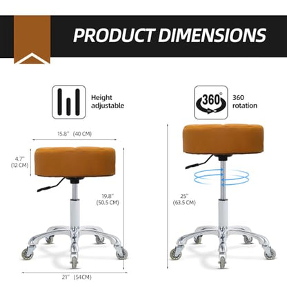 Ainilaily Rolling Stool with Wheels Adjustable Height, Roller Stool for Massage Medical Tattoo Spa Heavy Duty Swivel Desk (Super Thick Cushion, Camel) - color: Camel