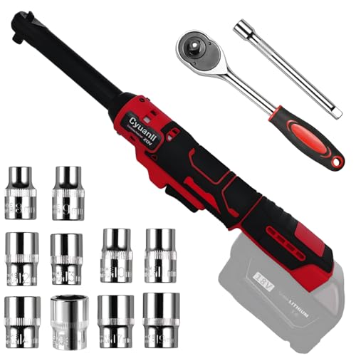 3/8" Extended Cordless Ratchet Wrench Compatible with Milwaukee 18V Batteries(No Battery),60Ft-lbs Torque & 6" Extended Neck for Tight Spaces For Automotive Repair,Electric Power Ratchet Wrench Set - color: Red, size: Big