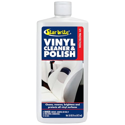 STAR BRITE Vinyl Cleaner, Polish & Protectant - Cleans, Renews, Brightens & Protects All Vinyl Surfaces - Marine Grade Polish & UV Protectant - 16 OZ (091016P) | Renews faded boat seats, car interiors and home furnishings, wipe-on buff-off application, po