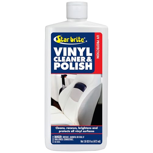 STAR BRITE Vinyl Cleaner, Polish & Protectant - Cleans, Renews, Brightens & Protects All Vinyl Surfaces - Marine Grade Polish & UV Protectant - 16 OZ (091016P) | Renews faded boat seats, car interiors and home furnishings, wipe-on buff-off application, po