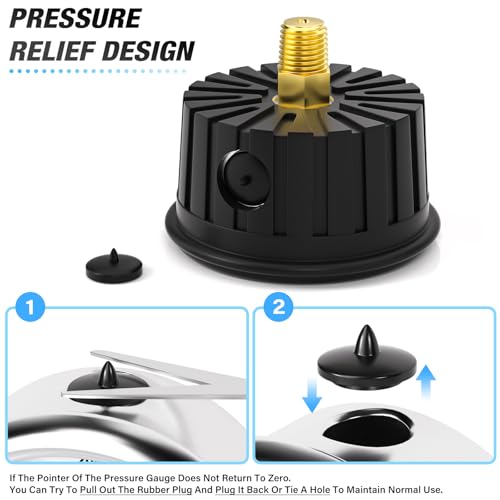 MEANLIN MEASURE 0~300Psi Stainless Steel Liquid Filled Pressure Gauge 1/4" NPT 2.5" FACE DIAL with Rubber Protective Sleeve, Center Back Mount - size: 0-300Psi