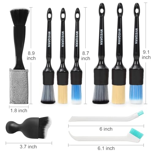 MVEQRRN 10PCS Car Detailing Brush Set,Boars Hair Detail Brush Kit(Black) | Ultra Soft No Scratch, Car Dust Brush,Car Detailing Brushes Kit, Detail Brushes Car Detailing for Interior Exterior - color: 10pcs detail brush set black