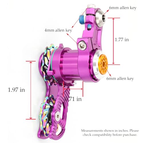 Single Speed Chain Tensioner Kit, CNC Aluminum Adjuster with 11T Pulley | Fits derailleur hanger frames for single speed conversions. 11T pulley with ceramic bearing for MTB, BMX & DJ bikes. - color: Purple