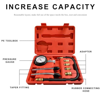Compression Tester Kit, Petrol Gas Engine Cylinder Pressure Gauge with Adapters, Professional Small Engine Compression Tester Range of 0-300 PSI for Car Motorcycle
