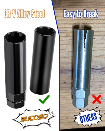 2pcs 7 Spline Lug Nuts Key, 13/16" & 7/8" Hex and 1/2" Drive Sockets | Fit for M14x1.5 M14x2.0 9/16-18 Thread Aftermarket Lugnuts, Thin Walled Design, CR-V Steel, Auto Shop and Garage - size: 2 PCS