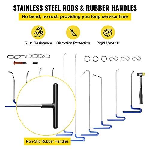 VEVOR Rods Dent Removal Kit, 20 Pcs Paintless Dent Repair Rods, Stainless Steel Dent Rods, Whale Tail Dent Repair Tools, Professional Hail Dent Removal Tool For Minor Dents, Door Dings And Hail Damage - style: 20 Pcs with 10 Rods