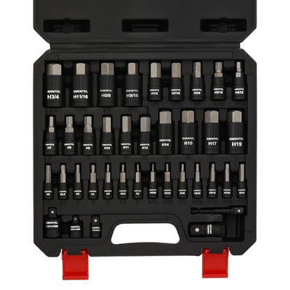 EMENTOL 38PCS 1/4" 3/8" 1/2" Drive Allen Hex Bit Socket Set, SAE/Metric, Includes Power Drill Adapter, Socket Adapters, 2mm - 19mm, 5/64" - 3/4" - size: 38-piece Allen Hex Bit Socket Set