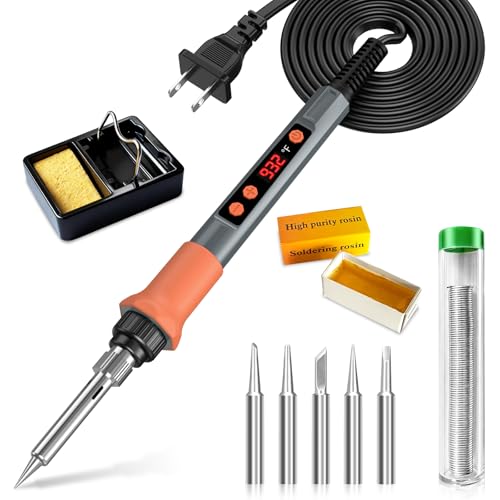 Soldering Iron Kit, 70W Soldering Gun with LED Digital Display, Adjustable Temperature 356-932℉ Solder Kit for Electronics, Includes 5pcs Tips, Stand, Solder Wire, Sponge, Paste, Grey - color: Grey
