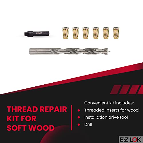 E-Z Hex Thread Repair Kit for Soft Wood Flanged Threaded Inserts M8-1.25 x 20mm, Drill, Installation Tool - size: M8-1.25 x 20mm, style: Flanged