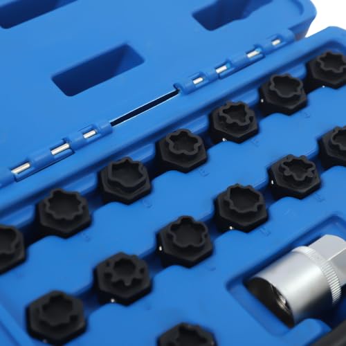 22pcs Universal Wheel Locking Key Socke, Wheel Lock Removal Tool Kit, Anti-Theft Lug Nut Removal Tool, Metric Locking Lug Nut Removal Tool for Easy Removing of Aftermarket & Factory Wheel Lug Nuts