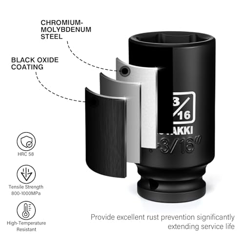 1/2" Drive 1-3/16" Deep 6 Pt CR-MO SAE Impact Socket for Axle Nuts - size: 1-3/16"in., style: 1/2" Drive Deep