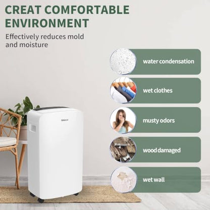 Shinco 40 Pints Dehumidifier for Home and Basements, 2000 Sq.Ft Dehumidifiers with Drain Hose, Auto or Manual Drainage, Auto Defrost, Quietly Remove Moisture, Intelligent Humidity Control, 24HR Timer - color: 2,000 Sq.Ft.