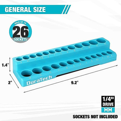 DURATECH Magnetic Socket Organizer, 1/4" Metric Socket Tray Holds 26 Pieces Standard & Deep Size Sockets, Magnetic Sockets Holder(Socket Not Included) - size: 1/4" DR, Metric