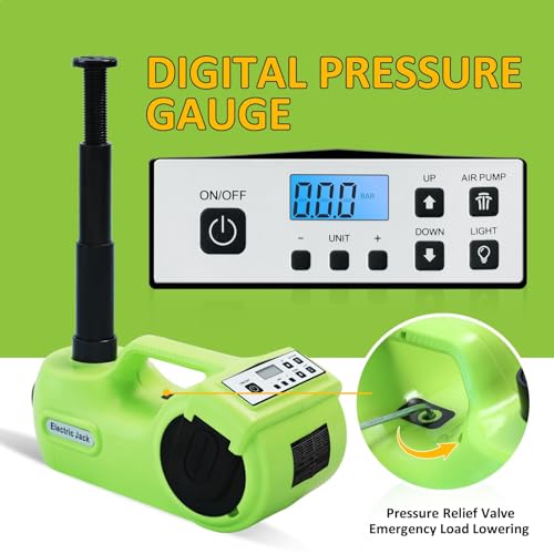 Electric Car Jack Kit 5Ton 12V Car Jack Hydraulic (Lifting Range: 6.1-20.86 inch) with Impact Wrench & Inflator for SUV MPV Sedan Truck with LCD Tire Pressure Display - color: Jack+Wrench+Air Pump+LCD