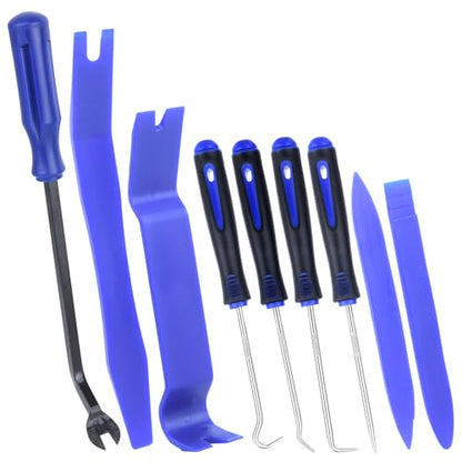 9Pcs Auto Trim Removal Tool Kit with Plastic Pry Tool, Fastener Clip Pliers, Car Interior Panel Door Window Removal Tools, Clip Remover Tool with Precision Hook and Pick Set for Automotive