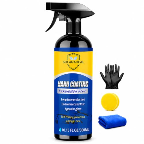 Nano Ceramic Coating Spray Kit, Quick Hydrophobic Car Wax Polish, High Gloss Paint Sealant, Scratch Repair UV Defense, Sponge, Microfiber Towel & Gloves for Cars SUV Motorcycles