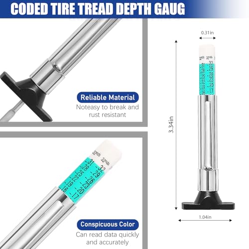 3PCS Digital Tire Tread Depth Gauge and Brake Pad Measuring Tool, Color Coded Ruler Automotive Handheld Gauge for Car Truck Motorcycle Bus Brake Lining Thickness Measurement