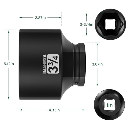 1" Drive Shallow Impact Socket,3-3/4 Inch SAE Jumbo Socket,CR-MO 6 Point for Easy Removal of Large Axle Nut（SAE) - size: 1 Inch Shallow 3-3/4", style: 1"Drive Shallow Impact Socket