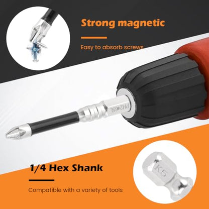 PH2 Magnetic Screwdriver Bit Set, 18 Pack Impact Rated Alloy Steel Non Slip Bits, 1/4 Inch Hex Shank, Strong Magnet Tip, 9 Lengths 25-150 mm (2 Each)