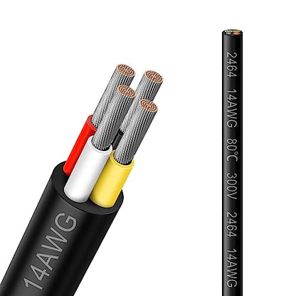 14 Gauge 4 Conductor Electrical Wire, 16.5FT 14AWG Black PVC Stranded Tinned Copper 4 Wire Cable, 14/4 Cord Extension Cable for LED Lamp Lighting, Automotive, Speaker, Audio, Power etc. - size: 16.5 FT, style: 14 AWG-4C