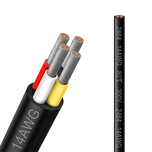 14 Gauge 4 Conductor Electrical Wire, 33FT 14AWG Black PVC Stranded Tinned Copper 4 Wire Cable, 14/4 Cord Extension Cable for LED Lamp Lighting, Automotive, Speaker, Audio, Power etc. - size: 33 FT, style: 14 AWG-4C