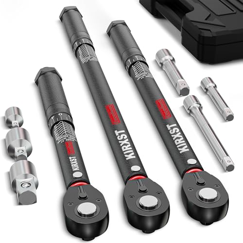 9PCS 1/4" 3/8" 1/2" Drive Click Torque Wrench, 72 Teeth Dual-Direction Adjustable, ±3% Accuracy Click Torque Wrench Set for Car, Motorcycle Maintenance - size: 9Peice