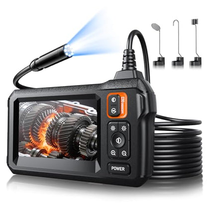 Endoscope Camera with Light, Inspection Borescope Camera with 4.3" IPS Screen, 1920P HD with 8 LED Lights, 16.6FT Semi-Rigid Cord Bore Scope, IP67 Waterproof Endoscope for Sewer, Tools(Orange) - style: 16.6FT Single Lens