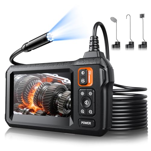 Endoscope Camera with Light, Inspection Borescope Camera with 4.3" IPS Screen, 1920P HD with 8 LED Lights, 16.6FT Semi-Rigid Cord Bore Scope, IP67 Waterproof Endoscope for Sewer, Tools(Orange) - style: 16.6FT Single Lens